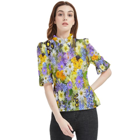 Spring Flowers Frill Neck Blouse by artworkshop