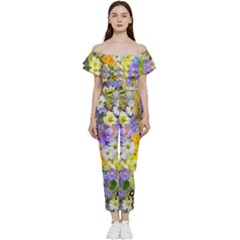 Spring Flowers Bardot Ruffle Jumpsuit by artworkshop