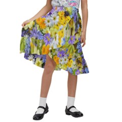 Spring Flowers Kids  Ruffle Flared Wrap Midi Skirt by artworkshop