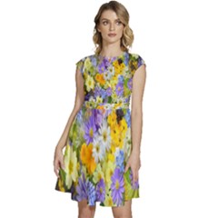 Spring Flowers Cap Sleeve High Waist Dress by artworkshop