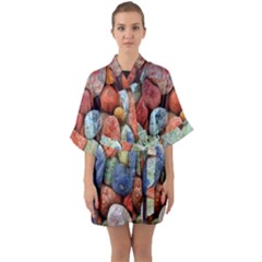 Stones Half Sleeve Satin Kimono  by artworkshop