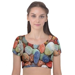 Stones Velvet Short Sleeve Crop Top  by artworkshop