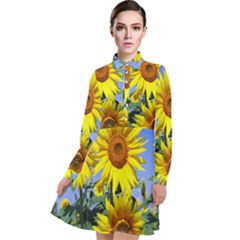 Sunflower Gift Long Sleeve Chiffon Shirt Dress by artworkshop