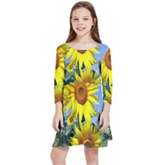 Sunflower Gift Kids  Quarter Sleeve Skater Dress by artworkshop