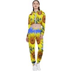 Sunflower Gift Cropped Zip Up Lounge Set by artworkshop