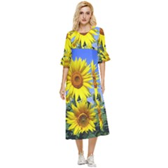 Sunflower Gift Double Cuff Midi Dress