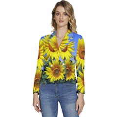 Sunflower Gift Women s Long Sleeve Revers Collar Cropped Jacket by artworkshop