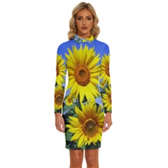 Sunflower Gift Long Sleeve Shirt Collar Bodycon Dress by artworkshop