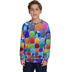 Umbrella Kids  Crewneck Sweatshirt by artworkshop