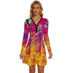 Various Colors Long Sleeve Deep V Mini Dress  by artworkshop