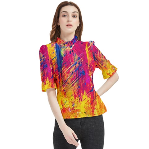 Various Colors Frill Neck Blouse by artworkshop