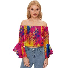 Various Colors Off Shoulder Flutter Bell Sleeve Top by artworkshop