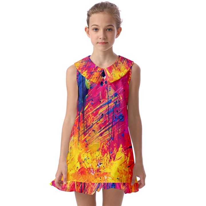 Various Colors Kids  Pilgrim Collar Ruffle Hem Dress