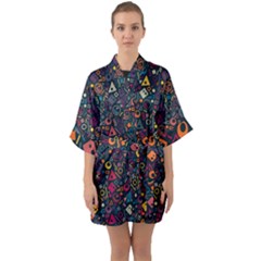 Doodle Pattern Half Sleeve Satin Kimono  by Grandong