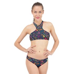 Doodle Pattern High Neck Bikini Set by Grandong