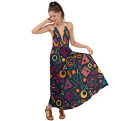 Doodle Pattern Backless Maxi Beach Dress by Grandong