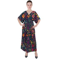 Doodle Pattern V-neck Boho Style Maxi Dress by Grandong