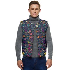 Doodle Pattern Men s Button Up Puffer Vest	 by Grandong