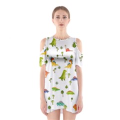 Vector Baby Dino Seamless Pattern Shoulder Cutout One Piece Dress by Grandong