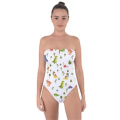 Vector Baby Dino Seamless Pattern Tie Back One Piece Swimsuit by Grandong