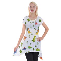 Vector Baby Dino Seamless Pattern Short Sleeve Side Drop Tunic by Grandong