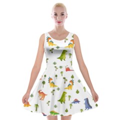 Vector Baby Dino Seamless Pattern Velvet Skater Dress by Grandong