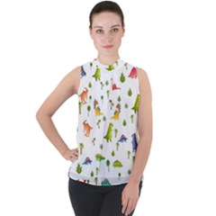 Vector Baby Dino Seamless Pattern Mock Neck Chiffon Sleeveless Top by Grandong