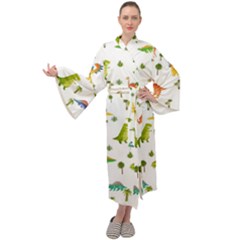 Vector Baby Dino Seamless Pattern Maxi Velvet Kimono by Grandong