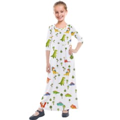 Vector Baby Dino Seamless Pattern Kids  Quarter Sleeve Maxi Dress by Grandong