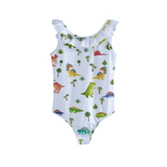 Vector Baby Dino Seamless Pattern Kids  Frill Swimsuit by Grandong