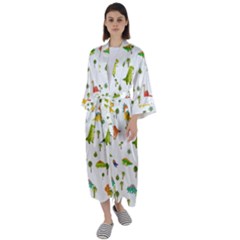 Vector Baby Dino Seamless Pattern Maxi Satin Kimono by Grandong