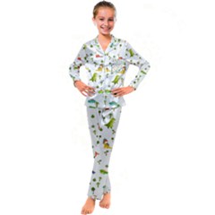 Vector Baby Dino Seamless Pattern Kids  Satin Long Sleeve Pajamas Set by Grandong