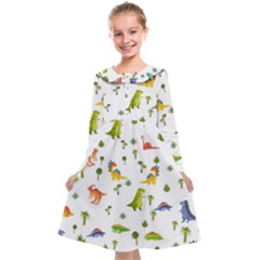 Vector Baby Dino Seamless Pattern Kids  Midi Sailor Dress by Grandong