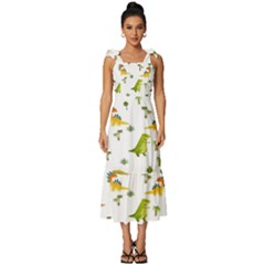 Vector Baby Dino Seamless Pattern Tie-strap Tiered Midi Chiffon Dress by Grandong