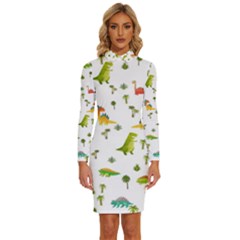 Vector Baby Dino Seamless Pattern Long Sleeve Shirt Collar Bodycon Dress by Grandong