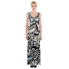 New York City Nyc Broadway Doodle Art Thigh Split Maxi Dress by Grandong