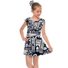 New York City Nyc Broadway Doodle Art Kids  Cap Sleeve Dress by Grandong