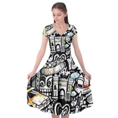 New York City Nyc Broadway Doodle Art Cap Sleeve Wrap Front Dress by Grandong