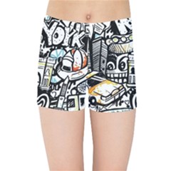 New York City Nyc Broadway Doodle Art Kids  Sports Shorts by Grandong