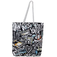 New York City Nyc Broadway Doodle Art Full Print Rope Handle Tote (large) by Grandong