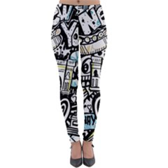 New York City Nyc Broadway Doodle Art Lightweight Velour Leggings by Grandong