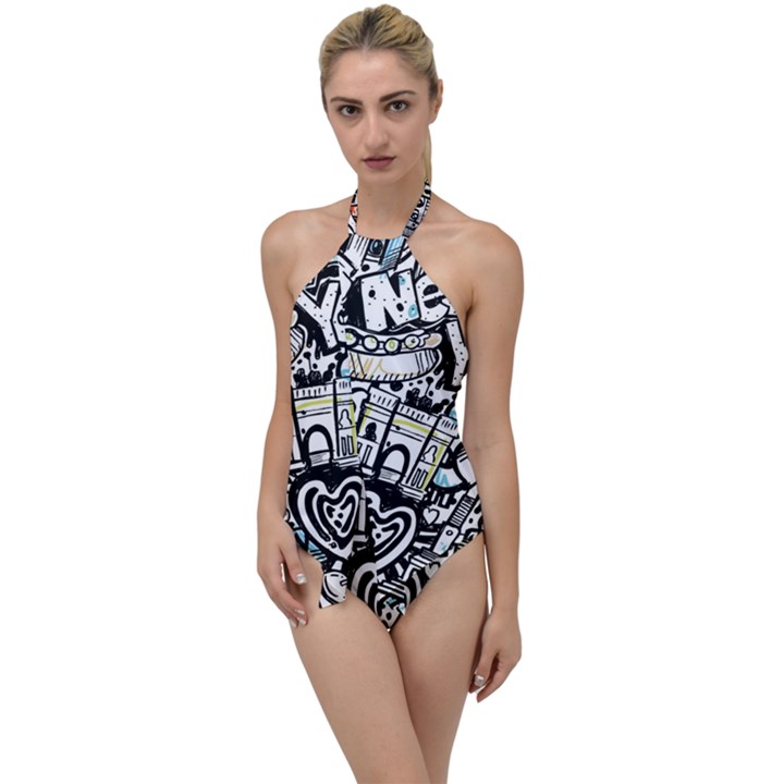 New York City Nyc Broadway Doodle Art Go with the Flow One Piece Swimsuit