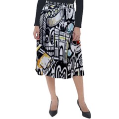 New York City Nyc Broadway Doodle Art Classic Velour Midi Skirt  by Grandong