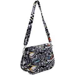 New York City Nyc Broadway Doodle Art Saddle Handbag by Grandong