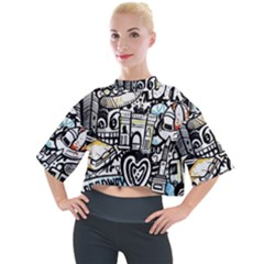 New York City Nyc Broadway Doodle Art Mock Neck Tee by Grandong