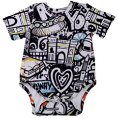 New York City Nyc Broadway Doodle Art Baby Short Sleeve Bodysuit by Grandong