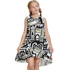 New York City Nyc Broadway Doodle Art Kids  Frill Swing Dress by Grandong