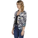 New York City Nyc Broadway Doodle Art Women s One-Button 3/4 Sleeve Short Jacket View2