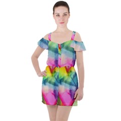 Heart Design Ruffle Cut Out Chiffon Playsuit by Trending