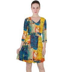 Wall Art Quarter Sleeve Ruffle Waist Dress by artworkshop